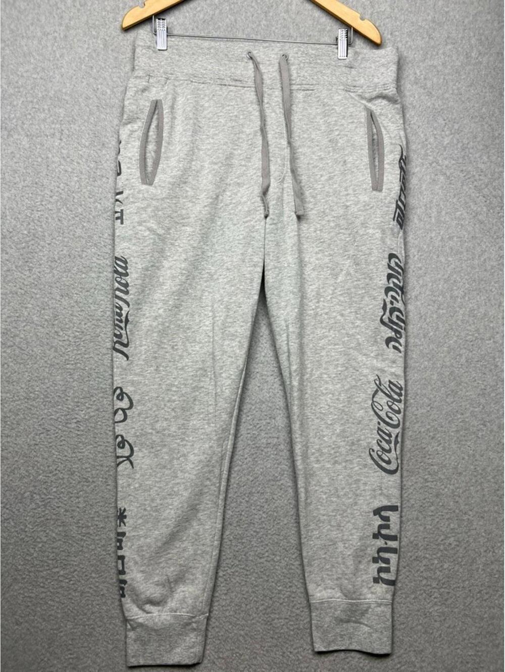 Vintage Coca-Cola Sweatpants Joggers Womens Large Gray Soda Logo Hipster Y2K